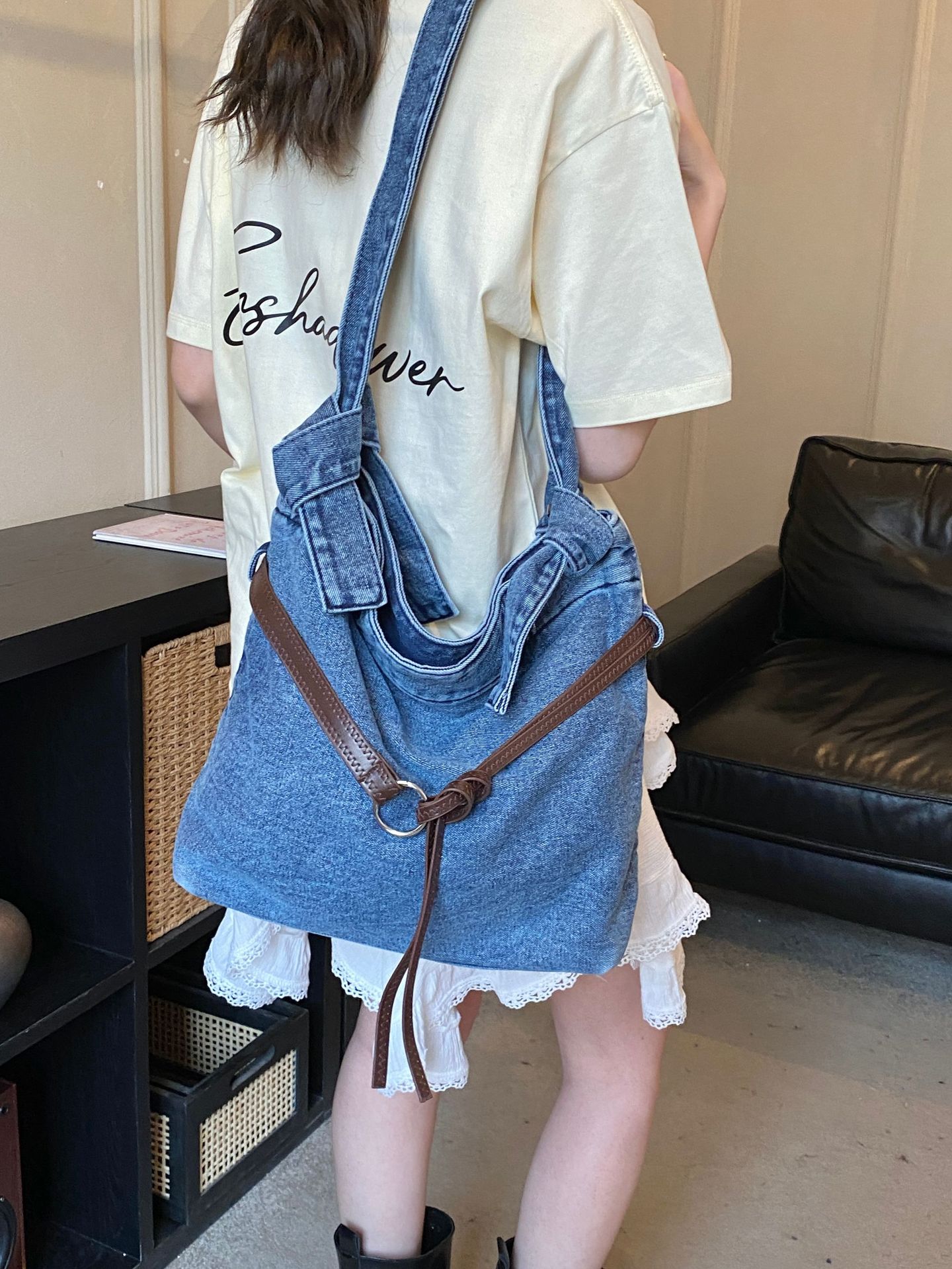 Bolso de denim para mujeres 2026 nuevo cross-border retro bolso de tote de textura casual de alta calidad versátil mochila de hombro