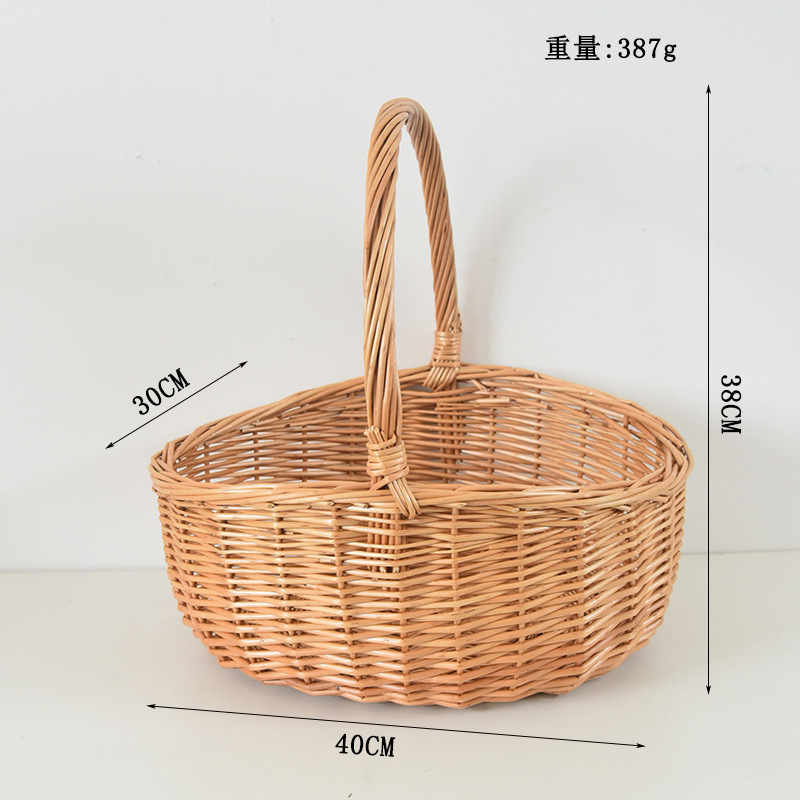 藤编户外野餐手提篮田园柳编购物鸡蛋篮蔬菜收纳篮水果提篮馒头筐|undefined