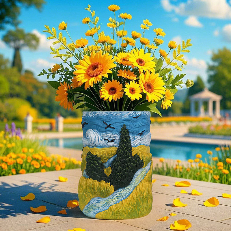  Hot-Selling Van Gogh Series Wheat Field Flying Geese Flower Pots Hand-Painted Home Desktop Outdoor Garden Landscape Decoration