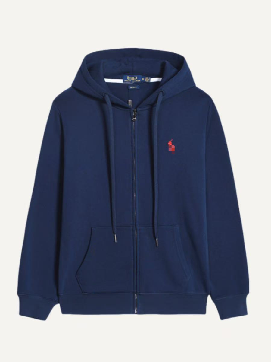 Zipper style navy-red label