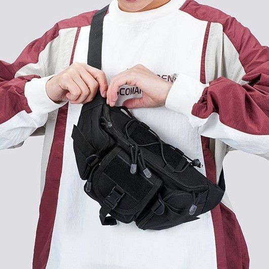 Tactical waist bag, multifunctional sports lure bag, men's chest bag, lightweight outdoor cycling and hiking shoulder crossbody bag for men