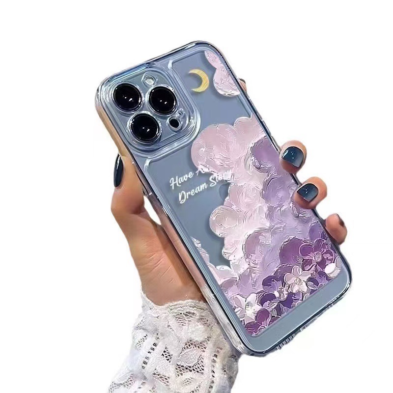 Pintura al óleo Luna para iphone16promax funda para teléfono móvil transparente Apple 15 anti-caída 14pro Japón y Corea 13/12