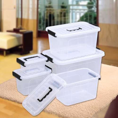 Plastic transparent storage box, thick large size, environmentally friendly factory wholesale, waterproof, moisture-proof, organizational box, handle storage box