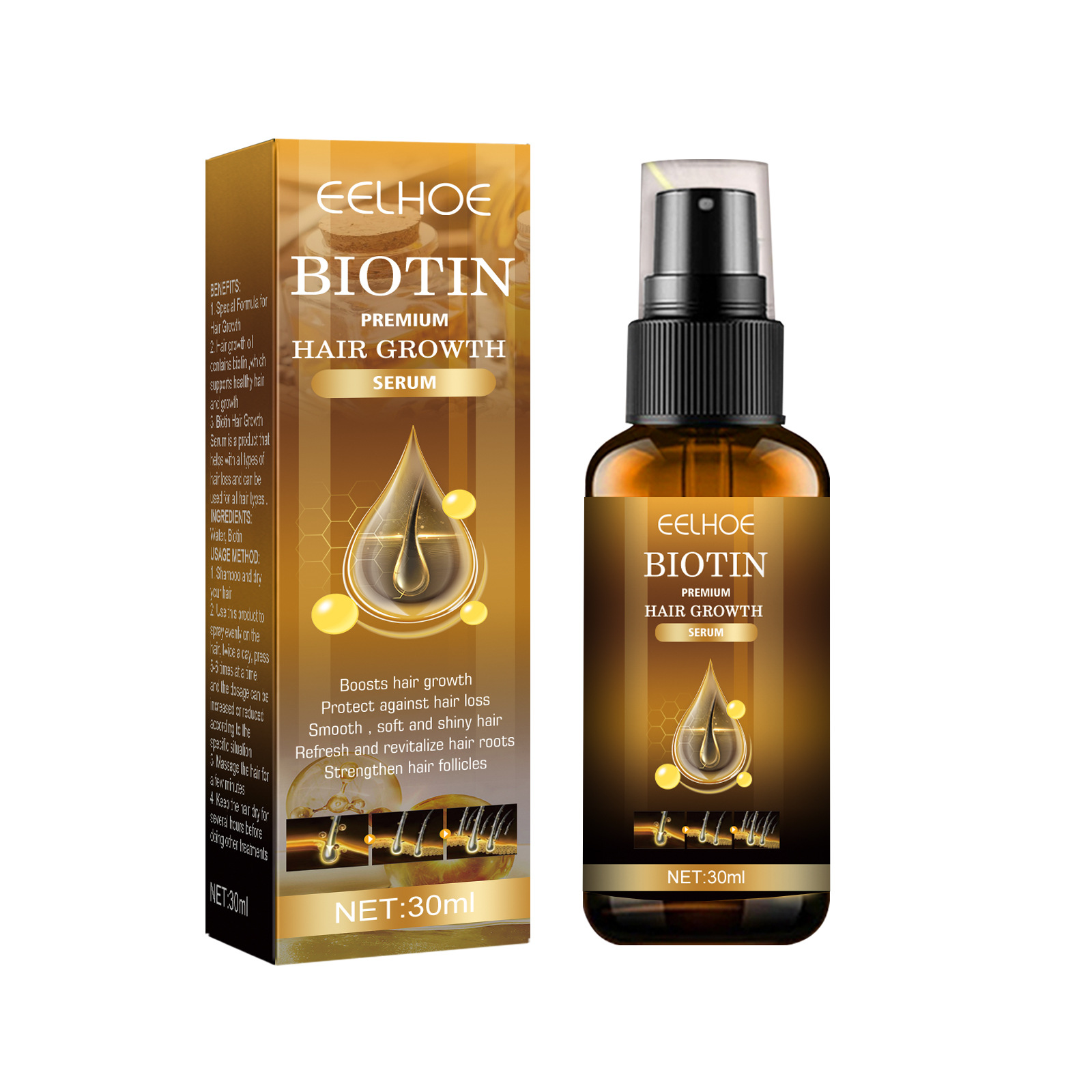 EELHOE Biotine Haargroeispray Sterke haarmassage Hoofdhuid Dik haar Verstevigende anti-val voedende vloeistof_voghion.com