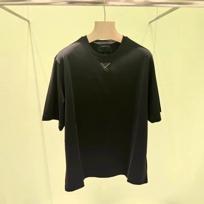 Authentic Version in Stock with Original P Brand Metal Triangle Logo on the Chest, Short-Sleeve T-Shirt, Unisex, Casual and Loose Fit