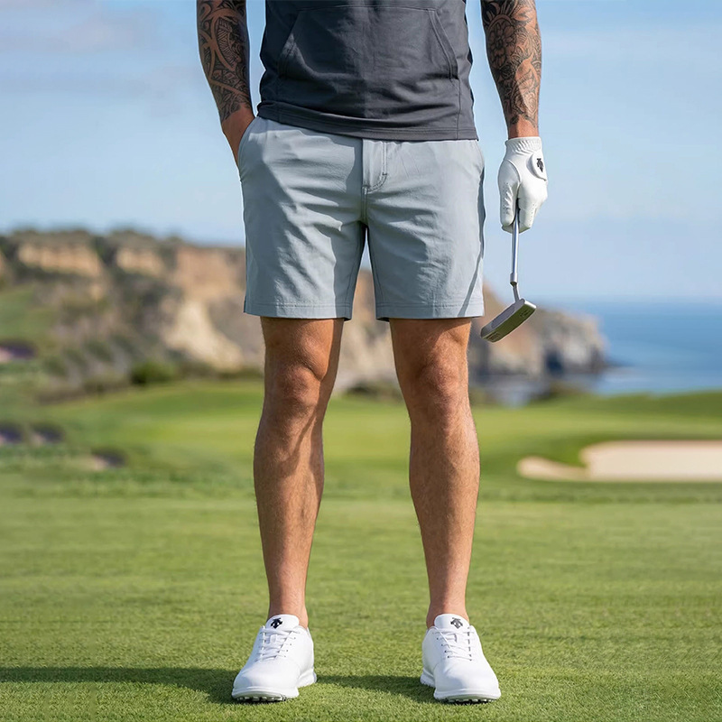 Customized men's golf shorts with double waistband design, quick-drying, breathable, UV-protective for summer outdoor sports Customized men's golf shorts with double waistband design, quick-drying, breathable, UV-protective for summer outdoor sports