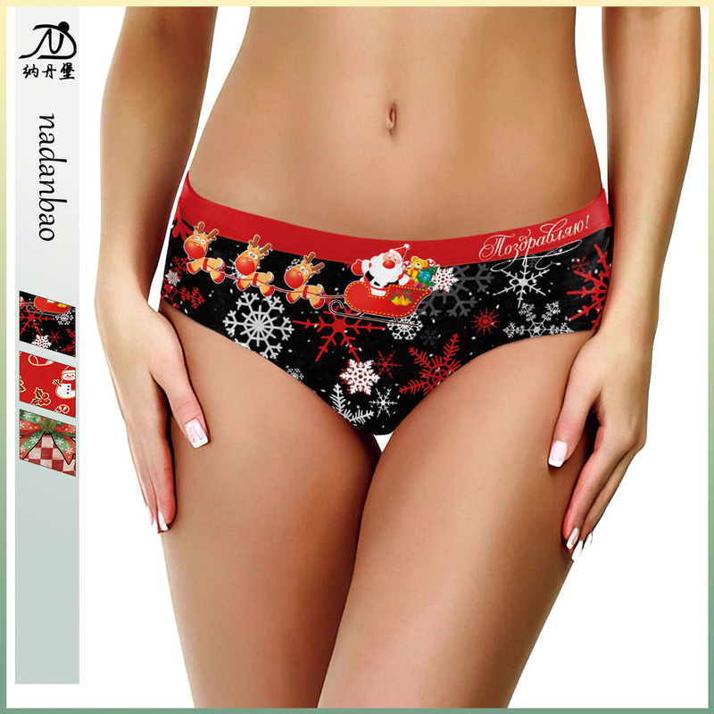 Cross-Border European and American Christmas Women's Boxer Briefs Santa Claus Reindeer Snowflake Digital Print Seamless Briefs Cross-Border European and American Christmas Women's Boxer Briefs Santa Claus Reindeer Snowflake Digital Print Seamless Briefs