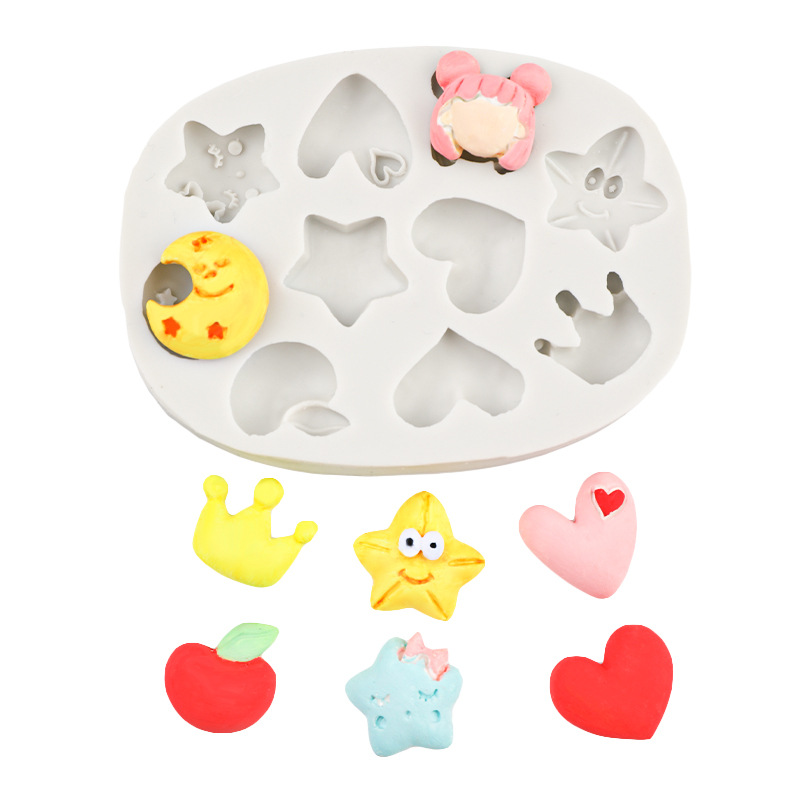 Cute osito forma de rana animal pequeño molde de silicona amor estrella dibujos animados chocolate epoxi yeso decoración