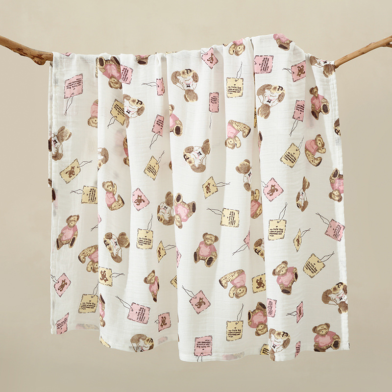 Double Layer Bamboo Cotton Wrapping Towel Gauze Children's Quilt Baby Bath Towel Cartoon Cover Blanket Printed Swaddling Towel Bag Single Foreign Trade