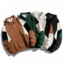 春秋季新款男韩版翻领拼色长袖polo衫潮情侣网红同款有型百搭卫衣