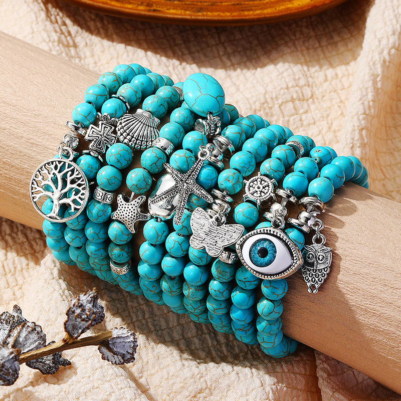 Cross-Border Exclusive Foreign Trade European and American Popular Beaded Bracelet Women's Set Bohemian Ethnic Style Turquoise Bracelet Cross-Border Exclusive Foreign Trade European and American Popular Beaded Bracelet Women's Set Bohemian Ethnic Style Turquoise Bracelet