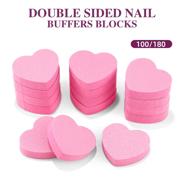Mini Heart-Shaped Nail File, High-Elastic Sponge Nail Polishing Strip, Heart-Shaped Double-Sided Polishing Tool for Nail Shaping