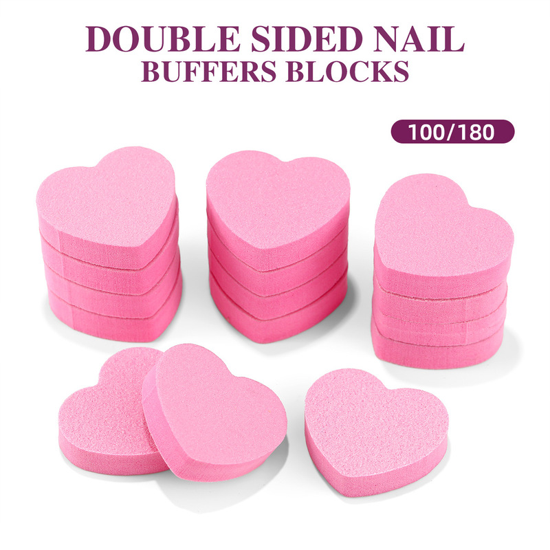 Mini Heart-Shaped Nail File, High-Elastic Sponge Nail Polishing Strip, Heart-Shaped Double-Sided Polishing Tool for Nail Shaping