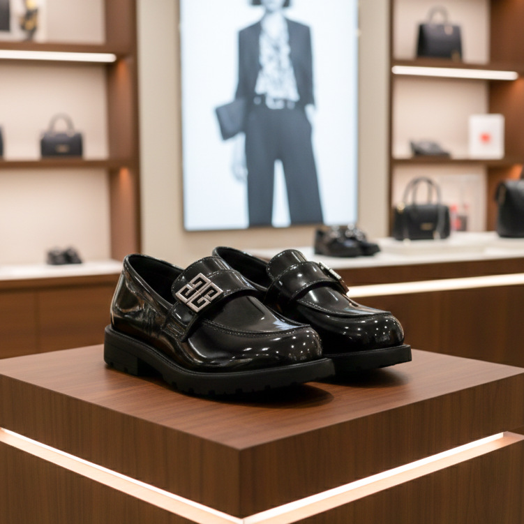 Children's Patent Leather High-End Loafers with Metal Buckle, Soft Sole, Non-Slip, Shiny Leather, Classic Versatile Slip-On Export Children's Shoes