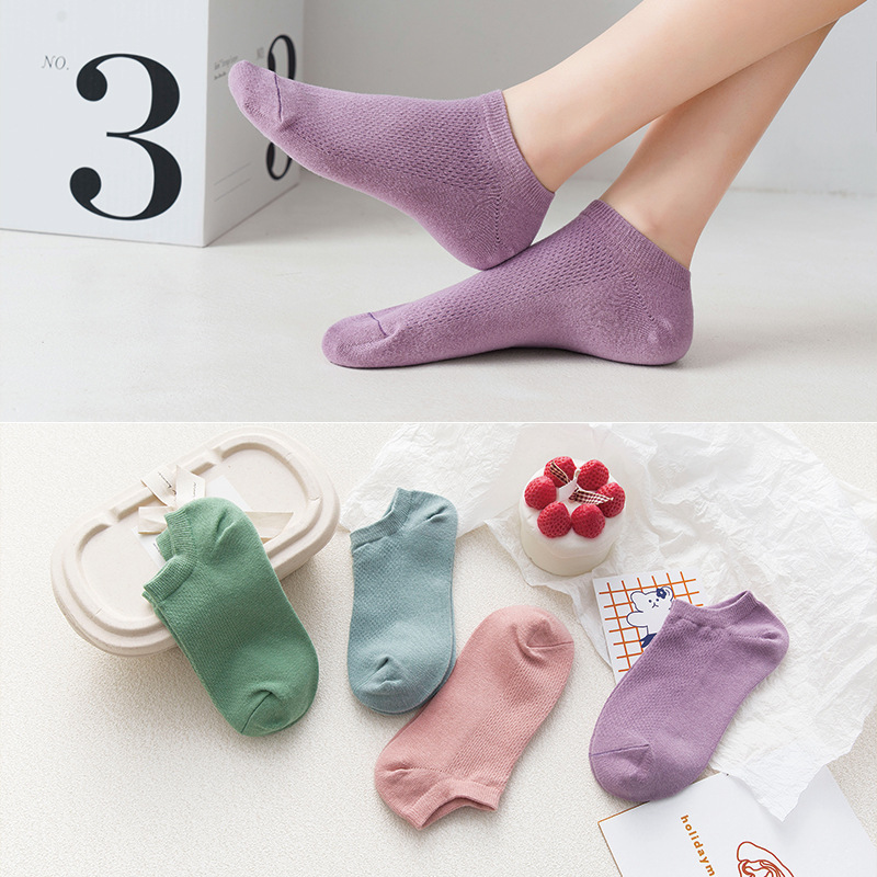低腰袜子薄款女士船袜 春夏透气网眼纯色休闲短棉袜 一件代发|ms