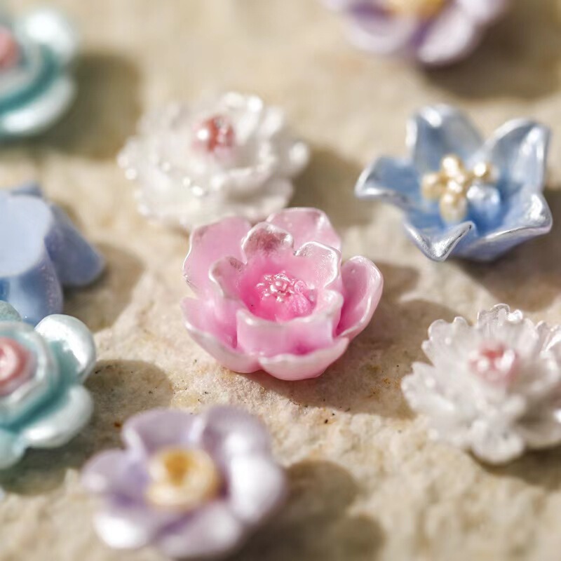 TikTok Internet Red Camellia Chinese Style Petal Lotus Nail Art Explosions Three-dimensional small size Fairy Resin Flower Bud Nail