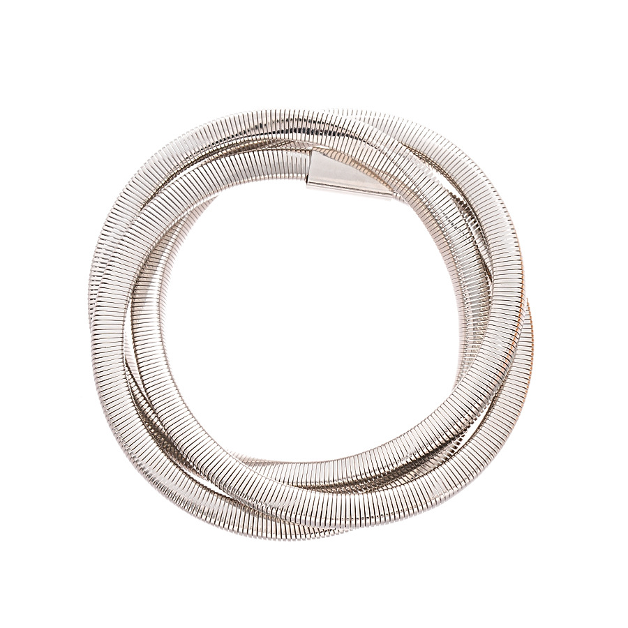 Pulsera geométrica europea y americana de acero inoxidable con diseño trenzado metálico, diseño moderno, elegante y de alta gama para mujer. image 6