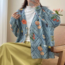 秋装新款女装文艺甜美棉线钩花宽松叠穿毛衣外套长袖针织衫