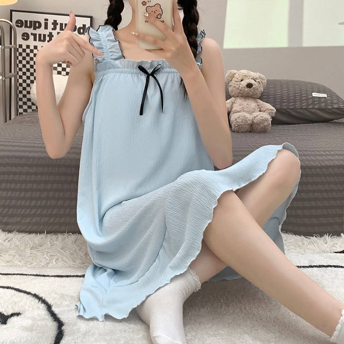 Camisón de verano con almohadilla en el pecho de las mujeres de estilo coreano fresco lindo dulce más el tamaño de grasa MM200 kg casual suelta ropa para el hogar