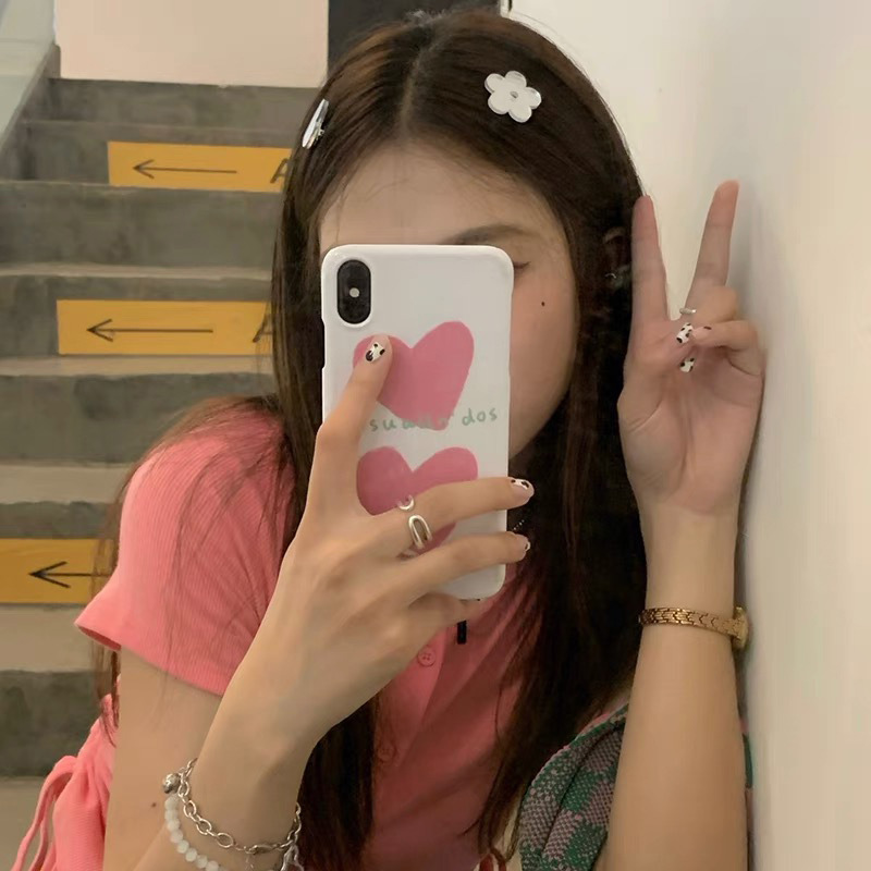 Peach tea with mirror INS girl mini love flower hair clip net red Liuhai clamping sandwich hair