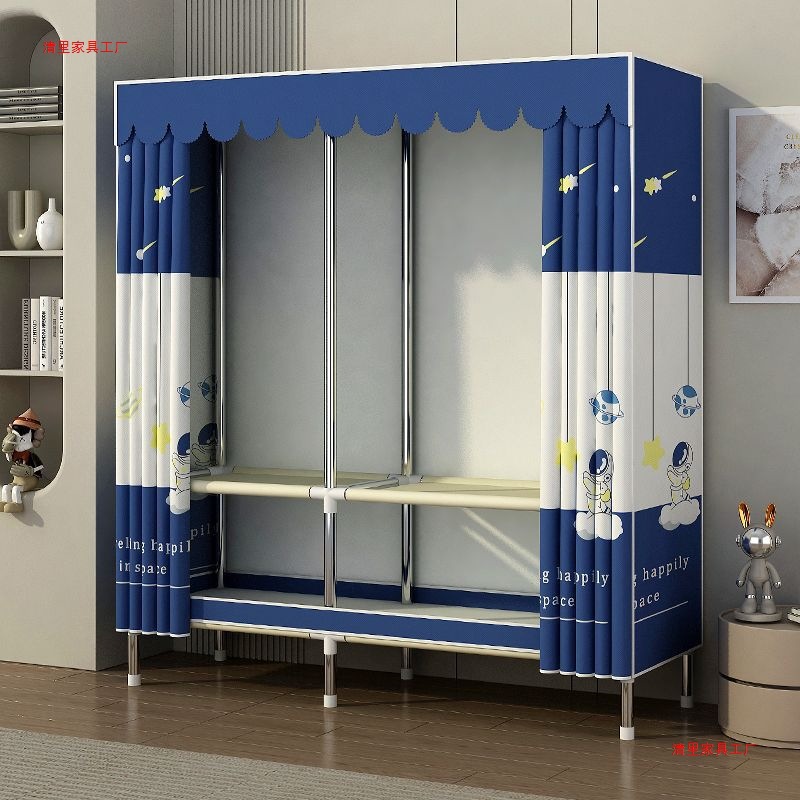 Simple Wardrobe for Home Use in the Bedroom, Sturdy and Durable, All-Steel Frame, Thickened and Reinforced, Assembled Fabric Wardrobe for Rental Apartments