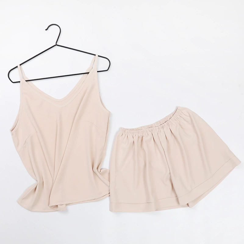 Летний пижамный комплект для женщин,camisole с V-воротом и шортами, подкладка чашек, свободный комфортный крой