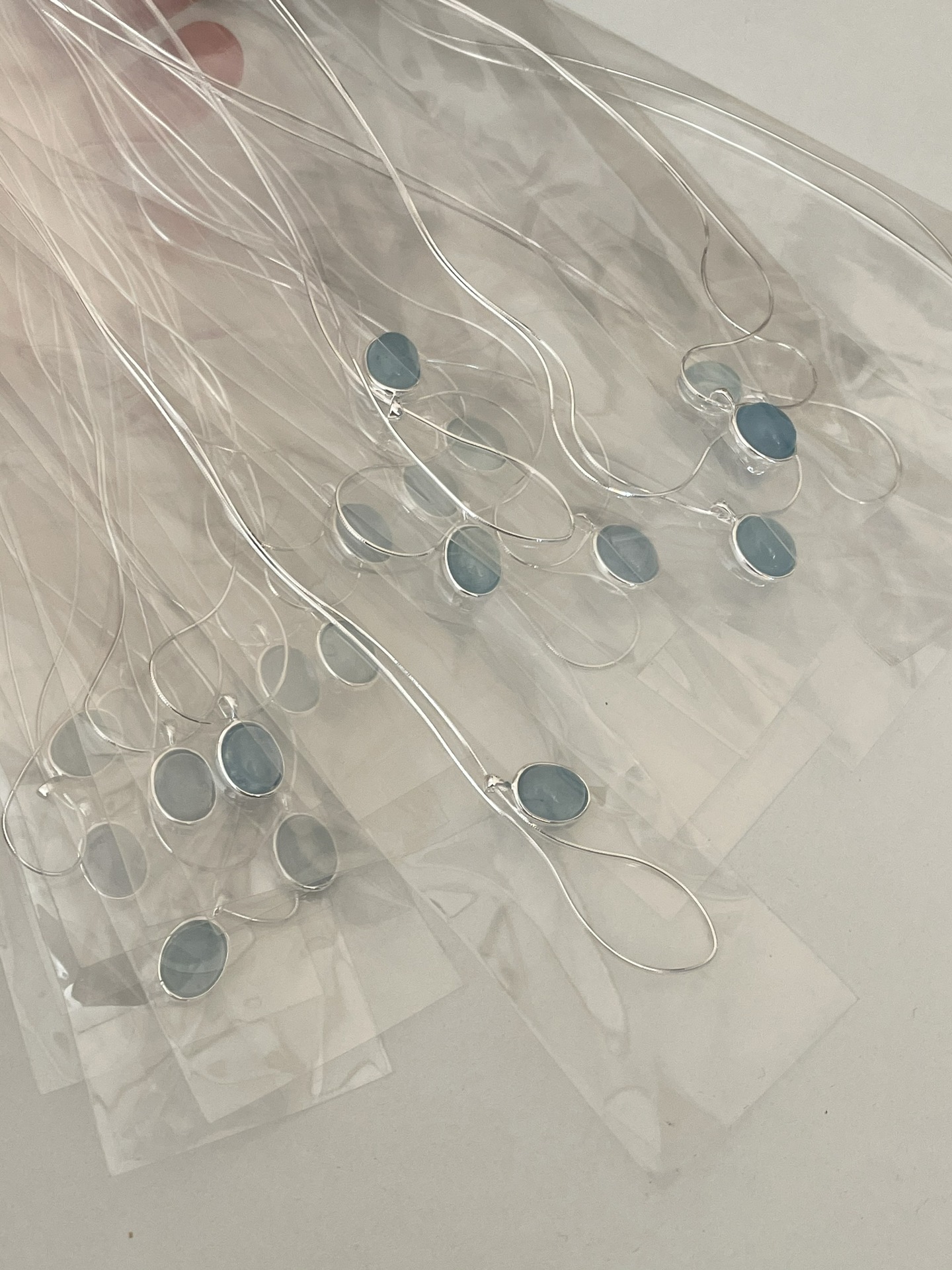 Collier avec pendentif en topaze naturelle française et cristal bleu de mer pour femme, chaîne en argent pur en os de serpent_voghion.com