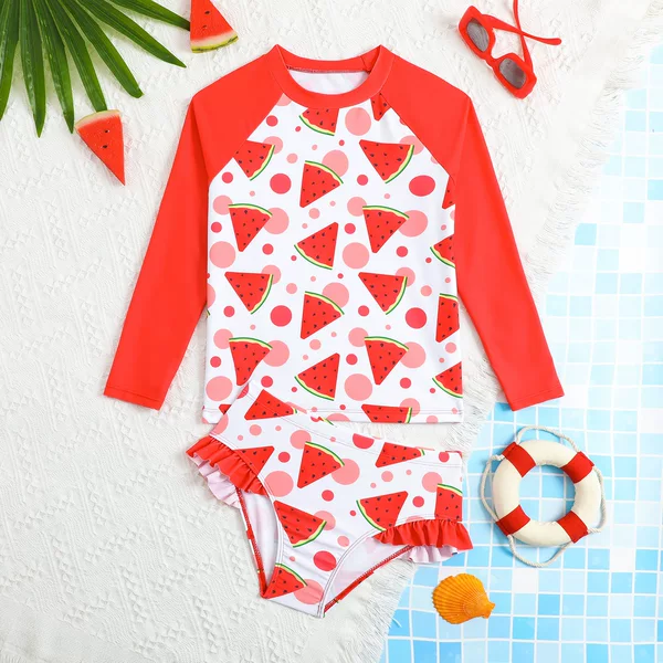 2026 New Cross-Border Amazon Girls' Swimsuit European and American Cute Ruffled Two-Piece Children's Swimsuit