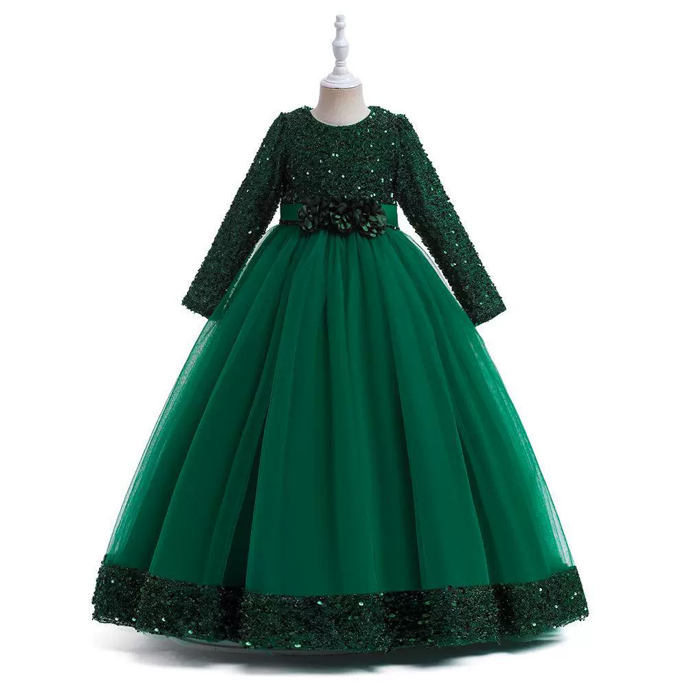 Новая коллекция PLBBFZ Длинное платье принцессы с новогодними пайетками Ink Green/Jujube Red 120-170 см Косплей