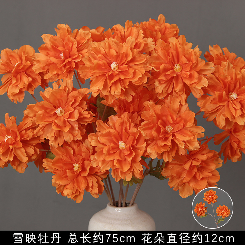 Flores de imitación naranja peonía naranja hortenida neblina orquídea flor flor de boda seda naranja