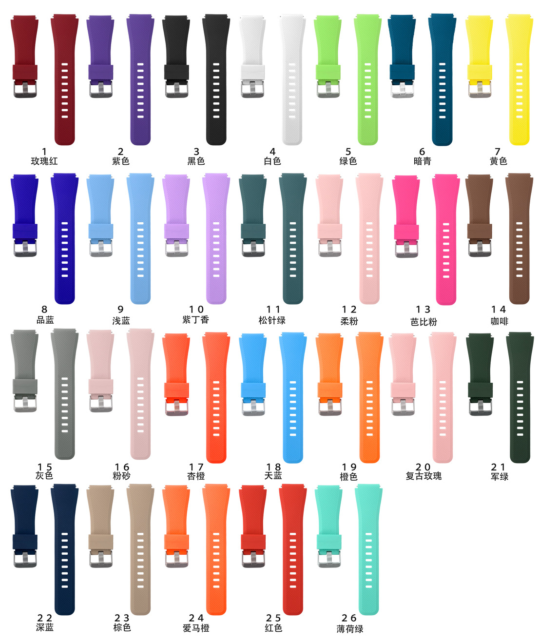 Compatible with Samsung S3 twill silicone strap 20/22mm, quick-release lugs, official same single-color silicone strap from Huawei full figure