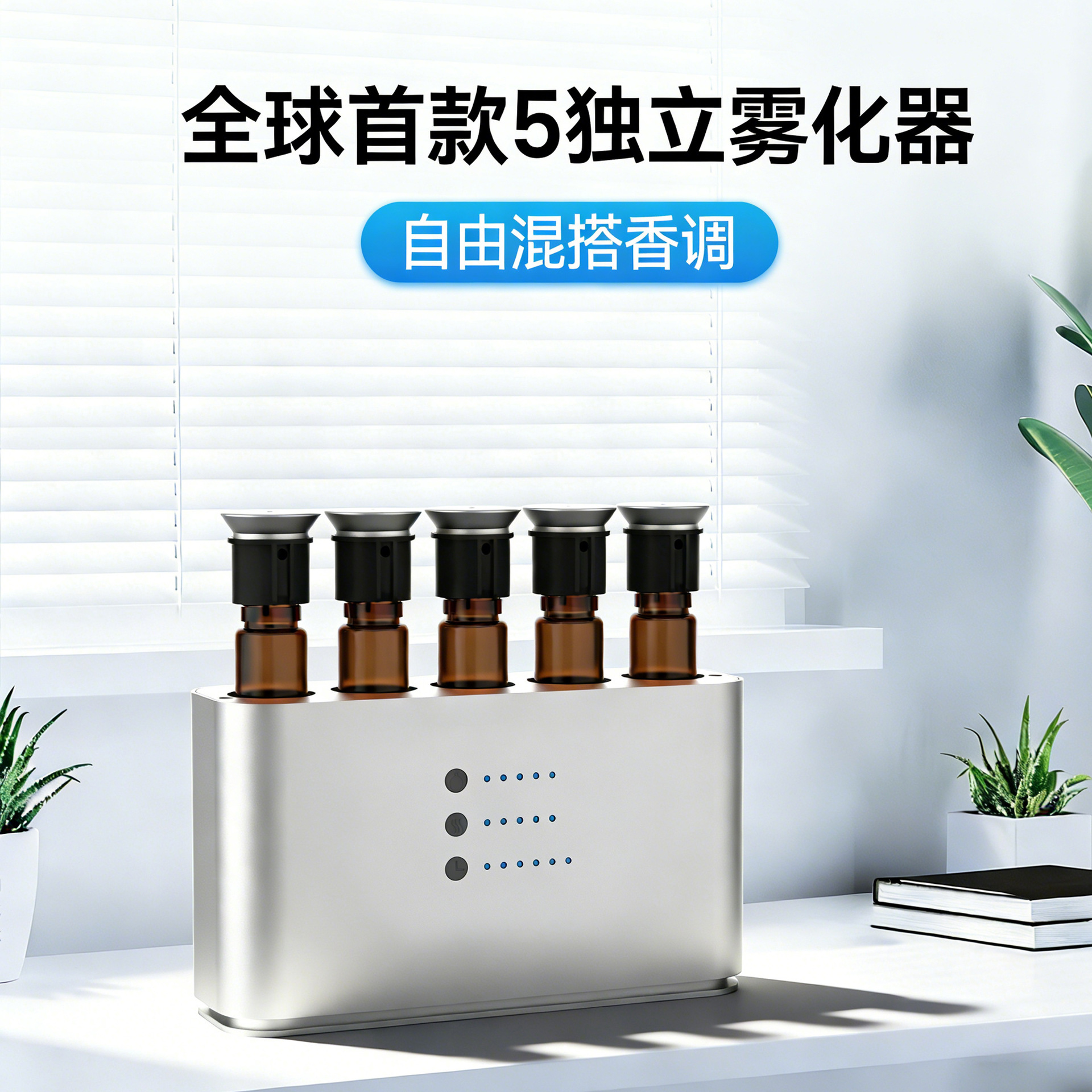 5air 실버 [블루투스/와이파이/버튼식 단계 조절 + 5개 분무 헤드 자유로운 분무량 설정 + LED 조명]