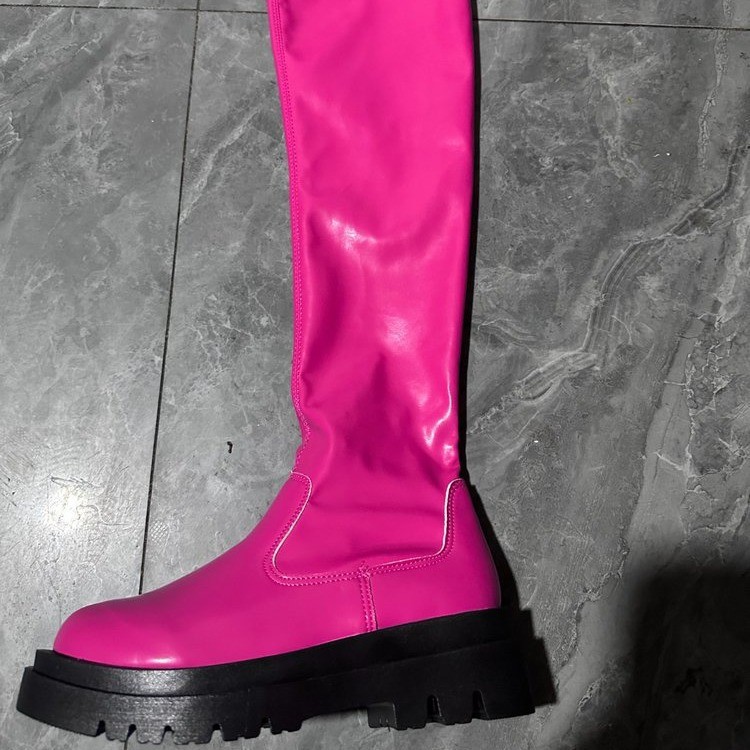 Női combközépig érő csizma Őszi és téli vastag talpú, térdig érő csizma fogyókúrás nőknek_voghion.com