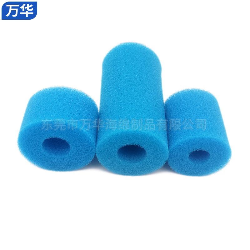 批发同心圆柱过滤海绵蓝色清洁海绵柱 聚氨酯PU过滤海绵