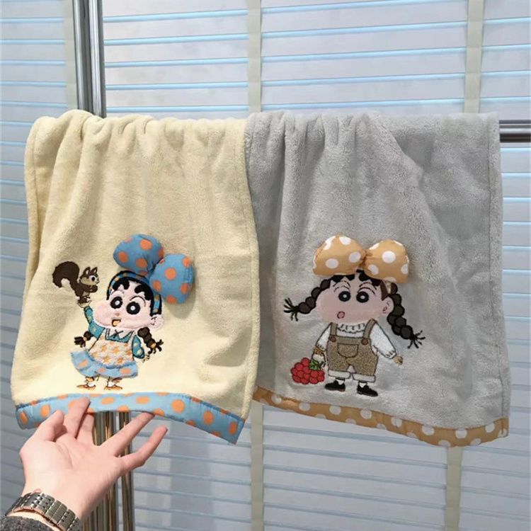 かわいい漫画の新しいクレヨンしんちゃん刺繍リボンタオルカップルスタイル家庭用フェイスタオルは水を吸収し、糸くずが落ちません|undefined