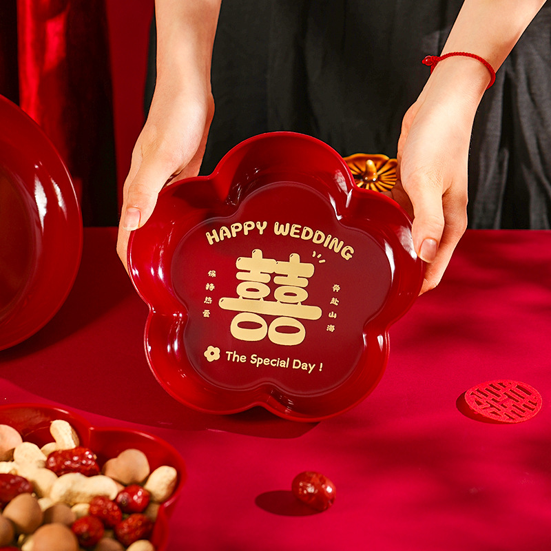 Wedding Fruit Plate Wedding Living Room Decorative Ornaments Engagement Red Festive Candy Plate Dry Fruit Plate Wedding Supplies Wholesale
