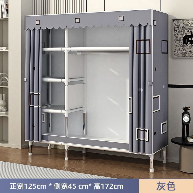 耐用加粗组装结实全钢架柜出租房立式加固衣橱子简易衣柜家用卧室|undefined