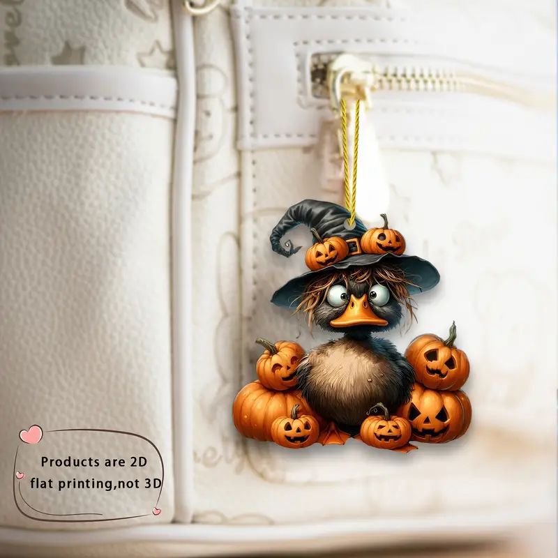 Halloween transfronterizo nuevo creativo calabaza pato colgante acrílico plano coche colgante llavero colgante image 4