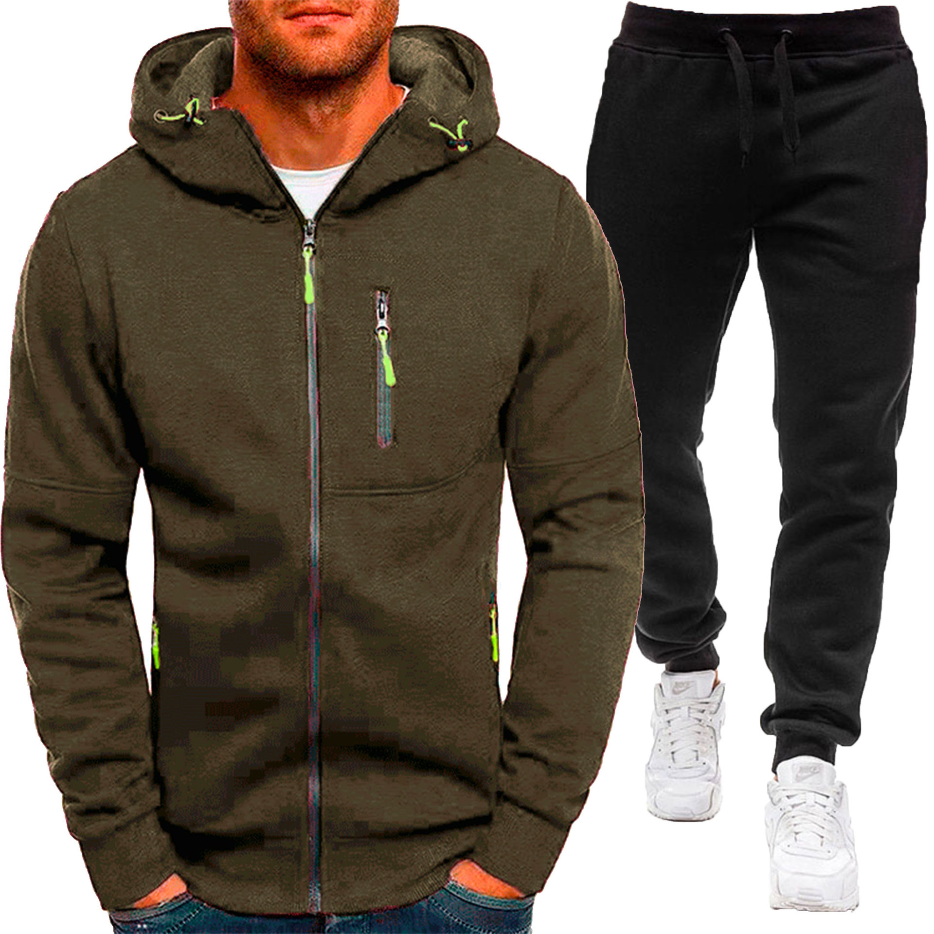 Set de hanorac cu glugă jacquard pentru bărbați, sporturi de toamnă și iarnă, fitness, timp liber, cardigan, jachetă, hanorac casual cu glugă_voghion.com