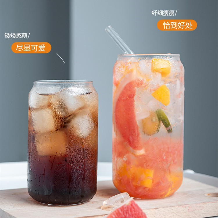 Suministro transfronterizo de vasos para refrescos, vasos de vidrio de borosilicato alto con pajita, vasos para bebidas, jugos, leche, té, vasos transparentes estilo ins para bebidas frías.