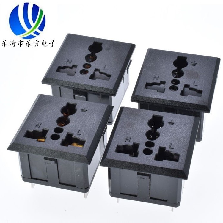 AC电源插座固定卡式嵌入式方形三孔五孔座子二三插黑色10A16A220v