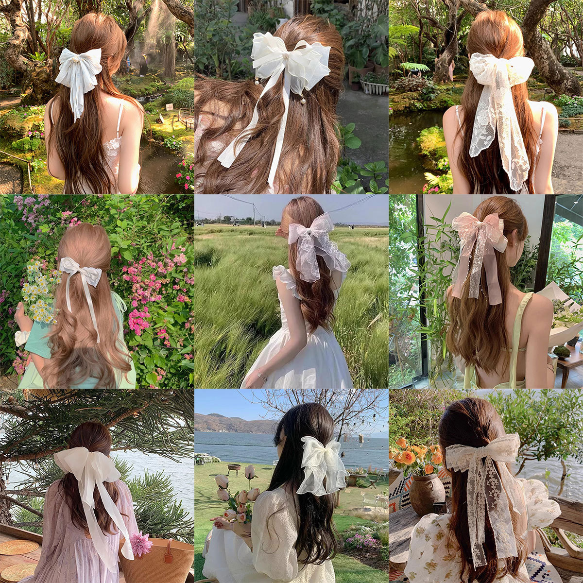 super fairy lace bow ribbon hairpin hair accessories internet celebrity sweet back head clip hairware hairpin spring clip