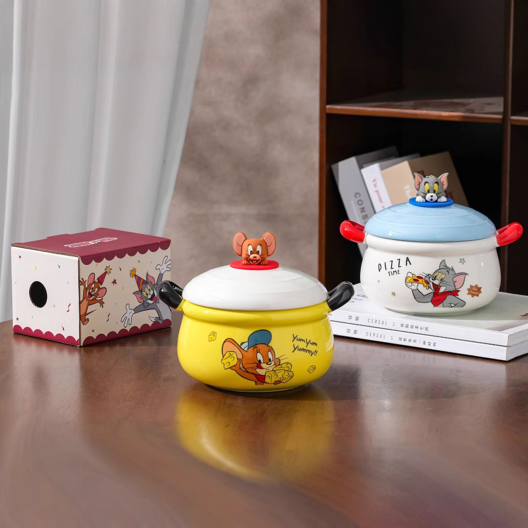 Tazón de cerámica de gato y ratón para el hogar 2025 nuevo tazón especial de dormitorio tazón de fideos instantáneos de alto valor lindo regalo de cumpleaños