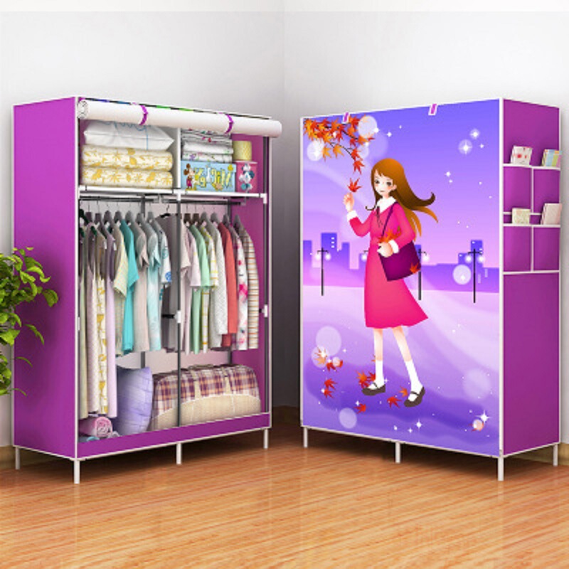 新しいモダンでシンプルなシンプルなワードローブホームベッドルームコートラック床組み立て洋服ラック寮子供用キャビネット|undefined