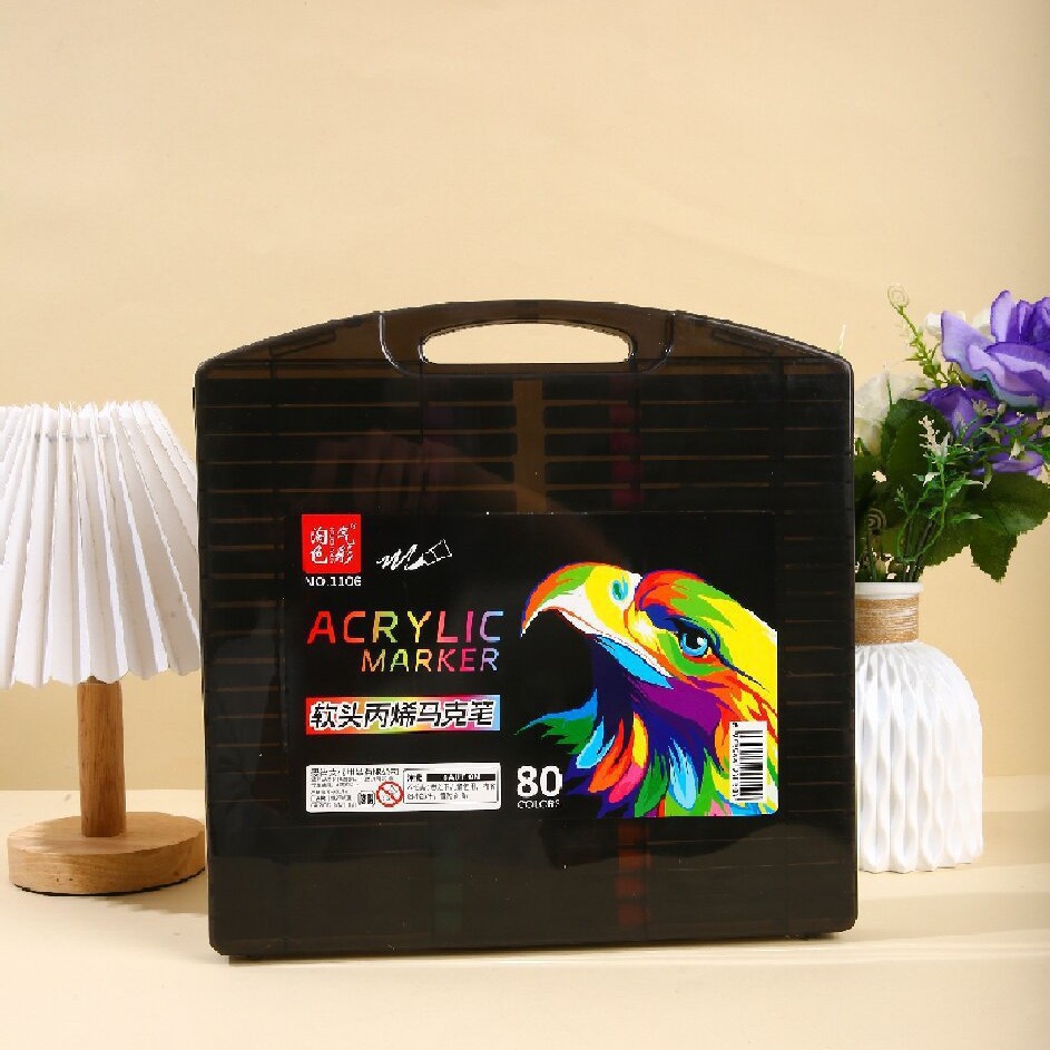 Pequeña caja negra marcador de acrílico blando pincel de dibujo especial para estudiantes de primaria opaco color plegable marcador de acrílico