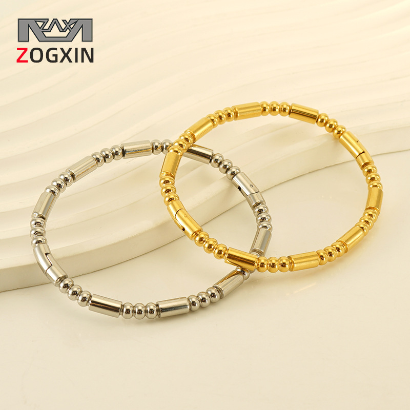 Transfronterizo europeo y americano popular de bambú redondo grano pulsera de acero inoxidable 18K oro cerrado pulsera de acero inoxidable pulsera de todos los partidos