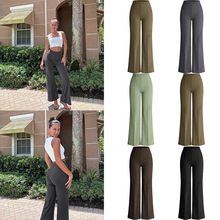 跨境欧美亚马逊速卖通女式高腰宽松休闲秋季气质阔腿裤直筒长裤女