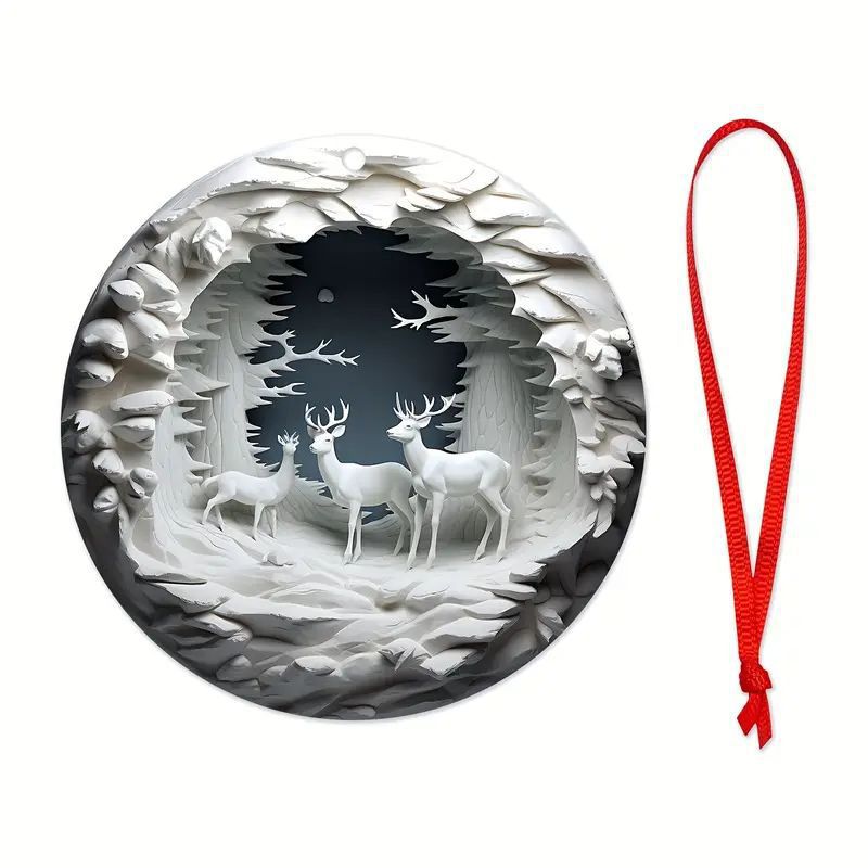 Colgante acrílico plano colgante decoración del árbol de Navidad listado disco pájaro rojo