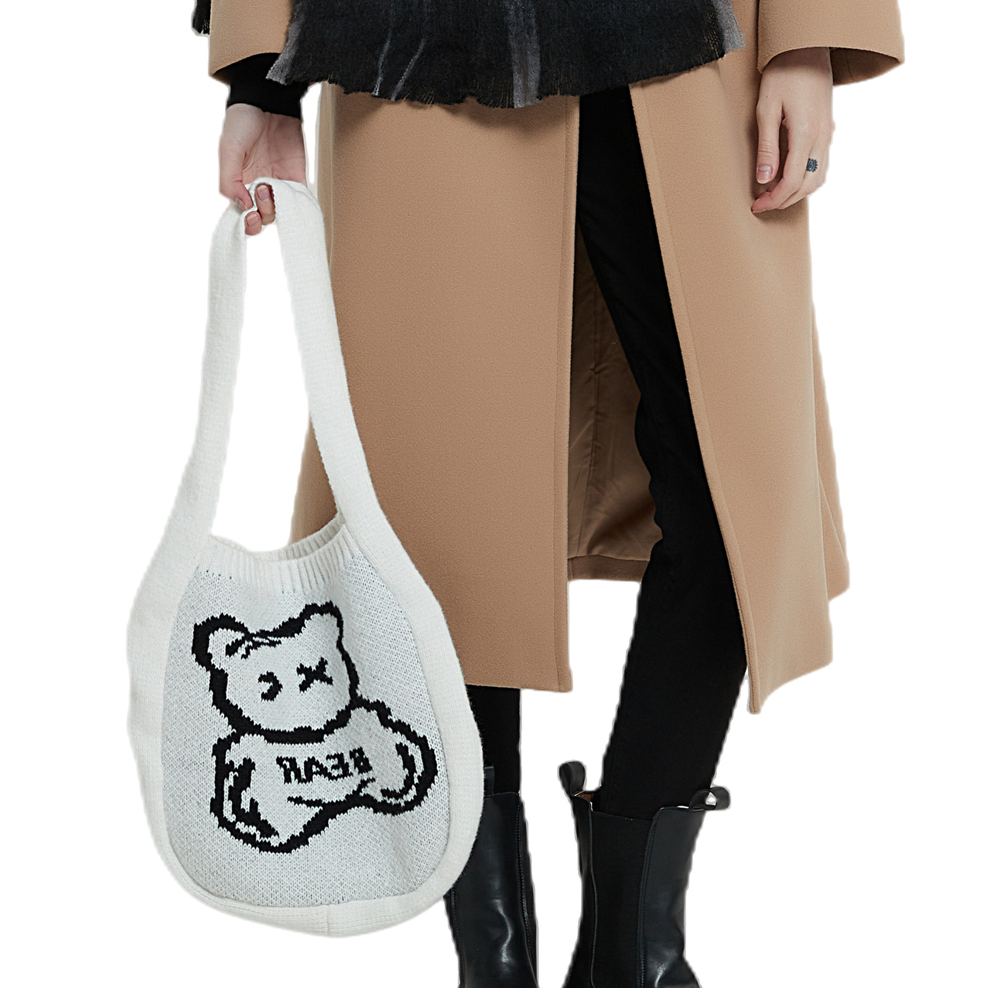 Unisex Knitted bag Japanese and South Korean white bear casual lazy style girl shoulder bag handbag_voghion.com