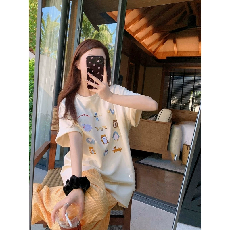 ADER стильный универсальный топ с короткими рукавами, свободная повседневная универсальная женская футболка с вышивкой животных, сверхпрочная модная пара